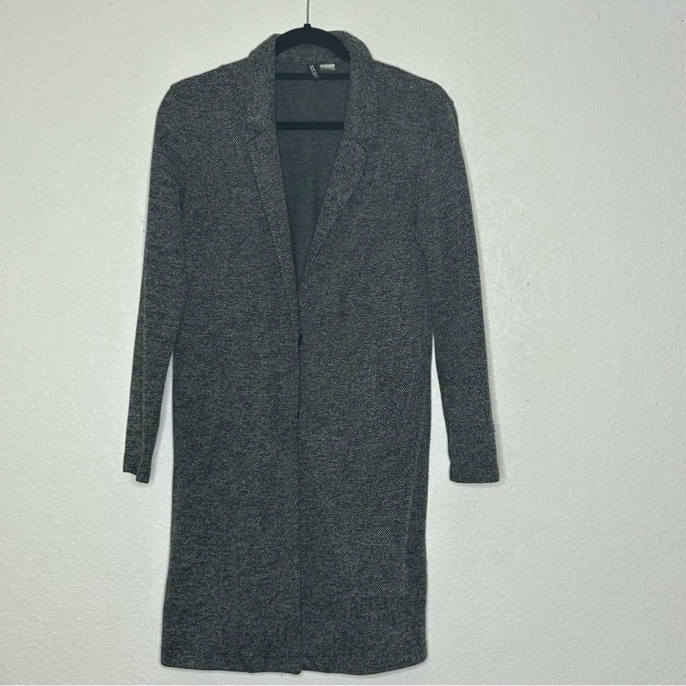 H&M Divided Long Lightweight Button Closure Textured-Weave Black/White Coat Sz 4 - Picture 3 of 11